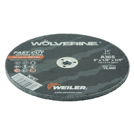 Weiler Type 1, 4 in Dia, 1/8 in Thick, Aluminum Oxide, 36 Grit 56167